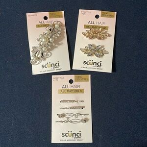 NEW Scunci faux Pearl & Bling Hair Barrettes Bobby Pins